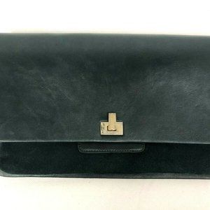 The Limited Dark Green Suede / Faux Leather Clutch